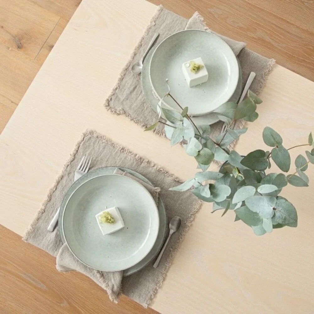 Linen Me Set of 2 Placemats Natural Terra Fringed Edge 14